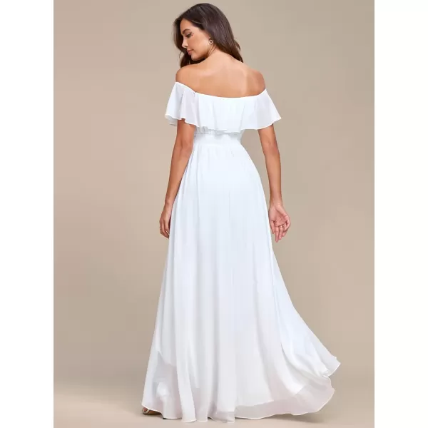 EverPretty Womens Off Shoulder High Low A Line Chiffon Wedding Guest Dress 01736White