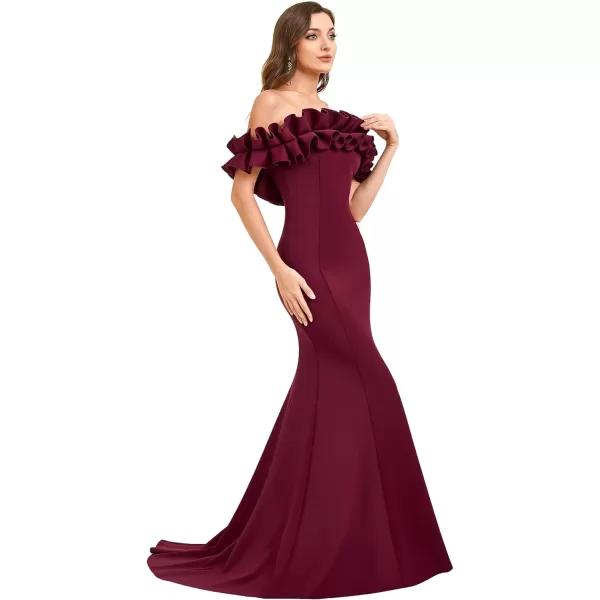 EverPretty Womens Off Shoulder Ruffle Sleeve Bodycon Formal Party Dress 0274Burgundy