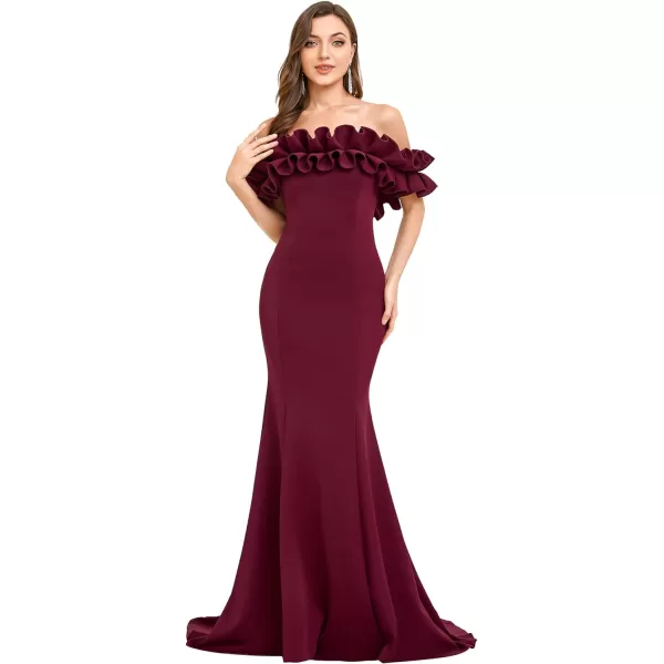 EverPretty Womens Off Shoulder Ruffle Sleeve Bodycon Formal Party Dress 0274Burgundy