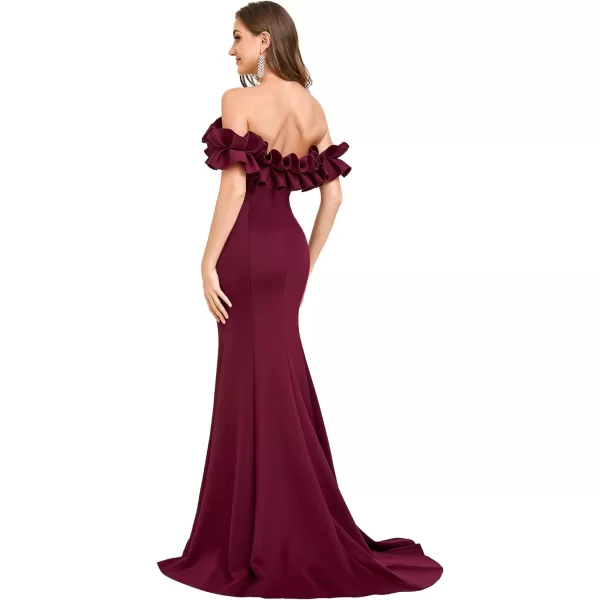 EverPretty Womens Off Shoulder Ruffle Sleeve Bodycon Formal Party Dress 0274Burgundy