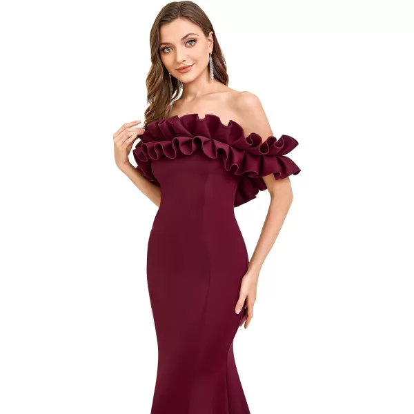 EverPretty Womens Off Shoulder Ruffle Sleeve Bodycon Formal Party Dress 0274Burgundy