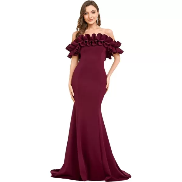 EverPretty Womens Off Shoulder Ruffle Sleeve Bodycon Formal Party Dress 0274Burgundy