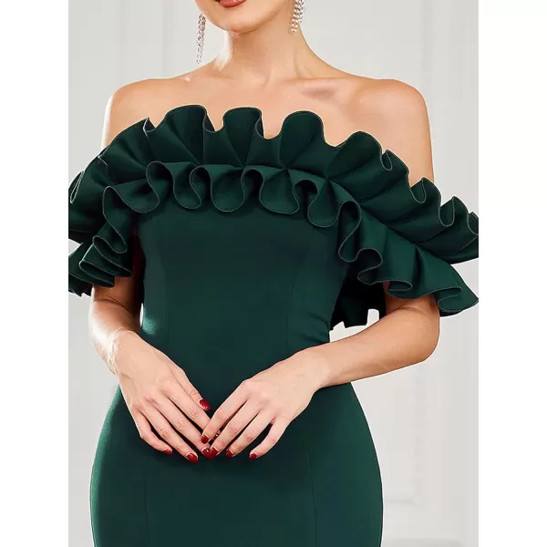 EverPretty Womens Off Shoulder Ruffle Sleeve Bodycon Formal Party Dress 0274Dark Green