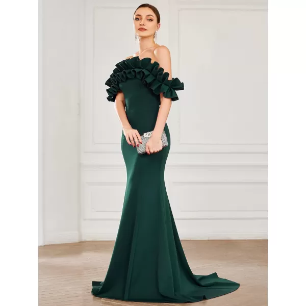 EverPretty Womens Off Shoulder Ruffle Sleeve Bodycon Formal Party Dress 0274Dark Green