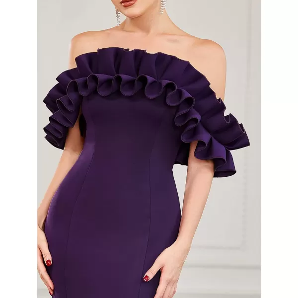 EverPretty Womens Off Shoulder Ruffle Sleeve Bodycon Formal Party Dress 0274Dark Purple