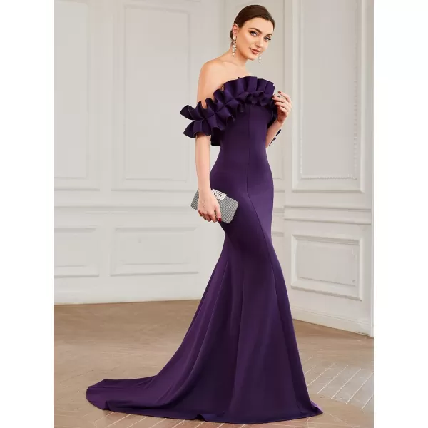 EverPretty Womens Off Shoulder Ruffle Sleeve Bodycon Formal Party Dress 0274Dark Purple