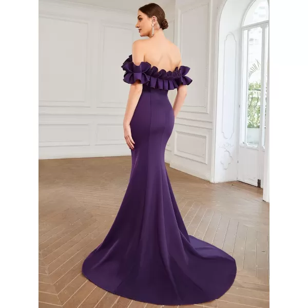 EverPretty Womens Off Shoulder Ruffle Sleeve Bodycon Formal Party Dress 0274Dark Purple