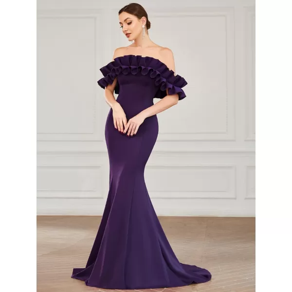 EverPretty Womens Off Shoulder Ruffle Sleeve Bodycon Formal Party Dress 0274Dark Purple
