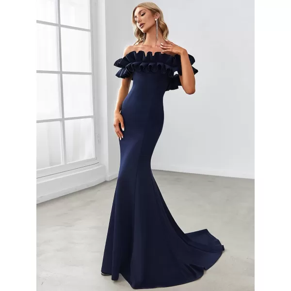 EverPretty Womens Off Shoulder Ruffle Sleeve Bodycon Formal Party Dress 0274Navy Blue