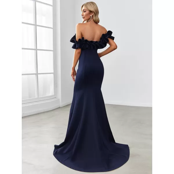 EverPretty Womens Off Shoulder Ruffle Sleeve Bodycon Formal Party Dress 0274Navy Blue