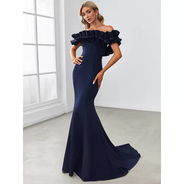 EverPretty Womens Off Shoulder Ruffle Sleeve Bodycon Formal Party Dress 0274Navy Blue