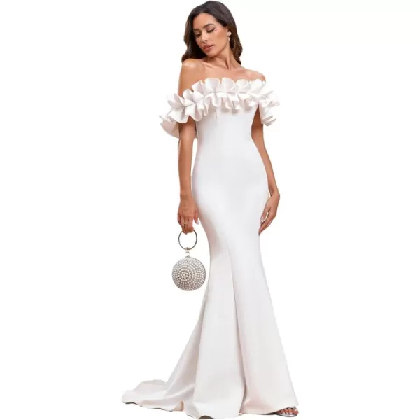 EverPretty Womens Off Shoulder Ruffle Sleeve Bodycon Formal Party Dress 0274White