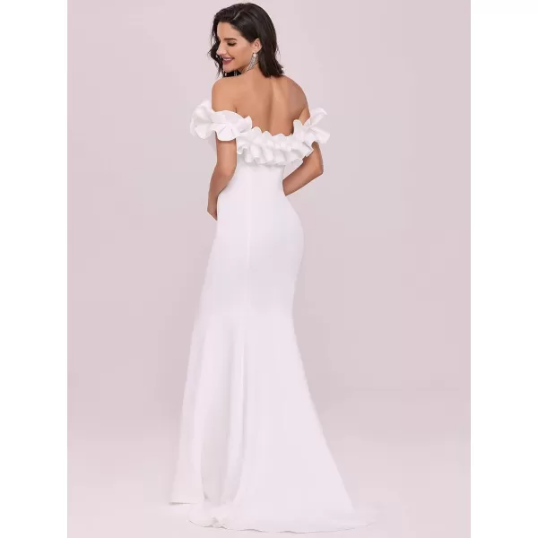 EverPretty Womens Off Shoulder Ruffle Sleeve Bodycon Formal Party Dress 0274White