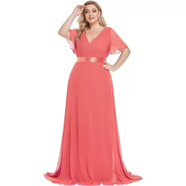 EverPretty Womens Plus Size Double VNeck Evening Party Maxi Dresses 09890PZCoral