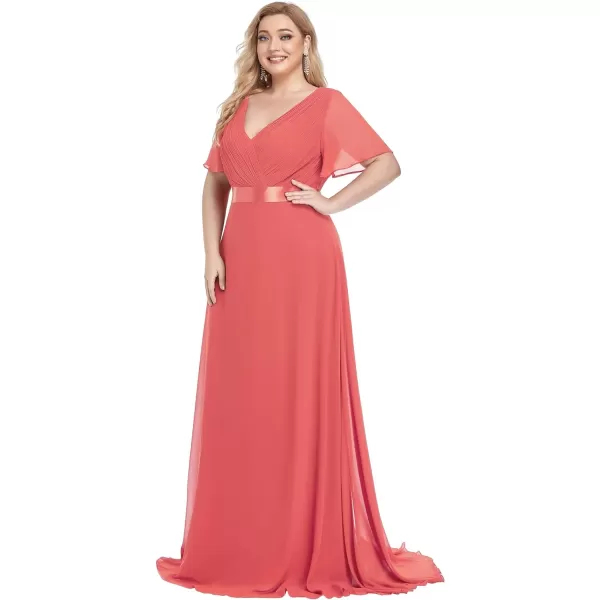 EverPretty Womens Plus Size Double VNeck Evening Party Maxi Dresses 09890PZCoral