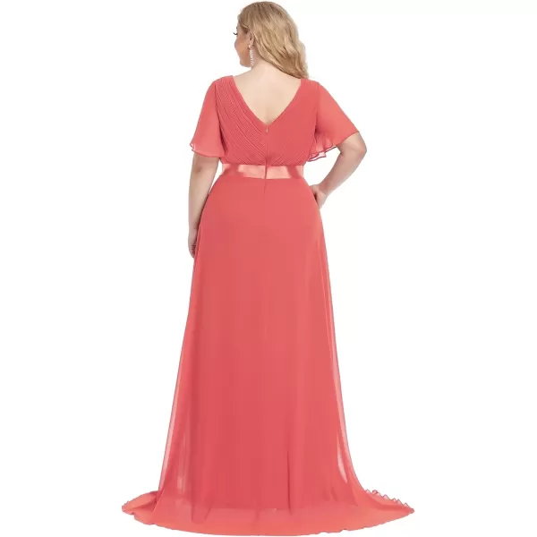 EverPretty Womens Plus Size Double VNeck Evening Party Maxi Dresses 09890PZCoral