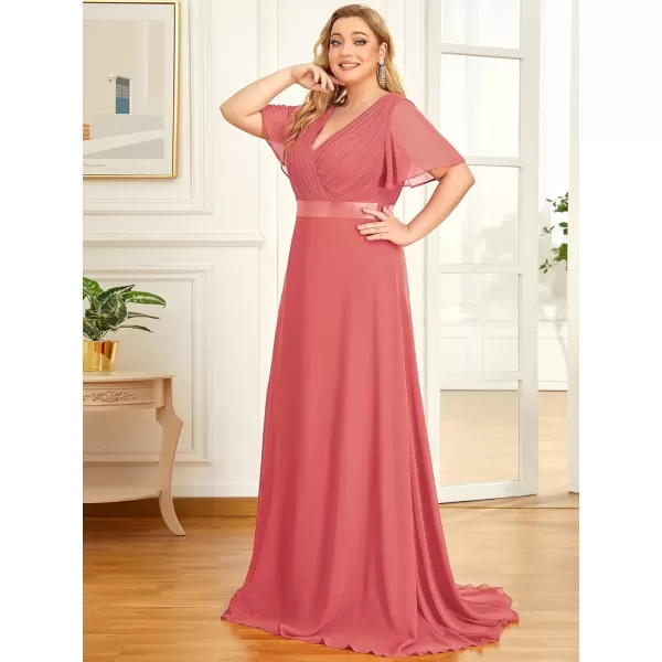 EverPretty Womens Plus Size Double VNeck Evening Party Maxi Dresses 09890PZCoral