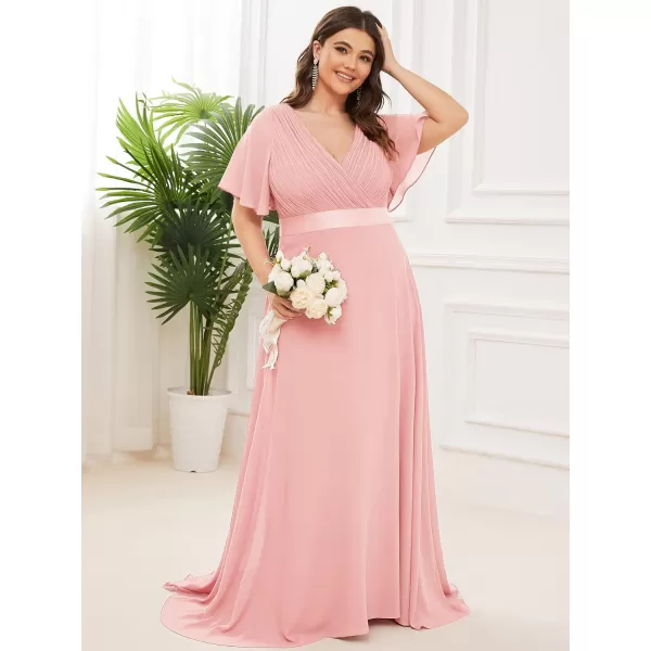 EverPretty Womens Plus Size Double VNeck Evening Party Maxi Dresses 09890PZPink