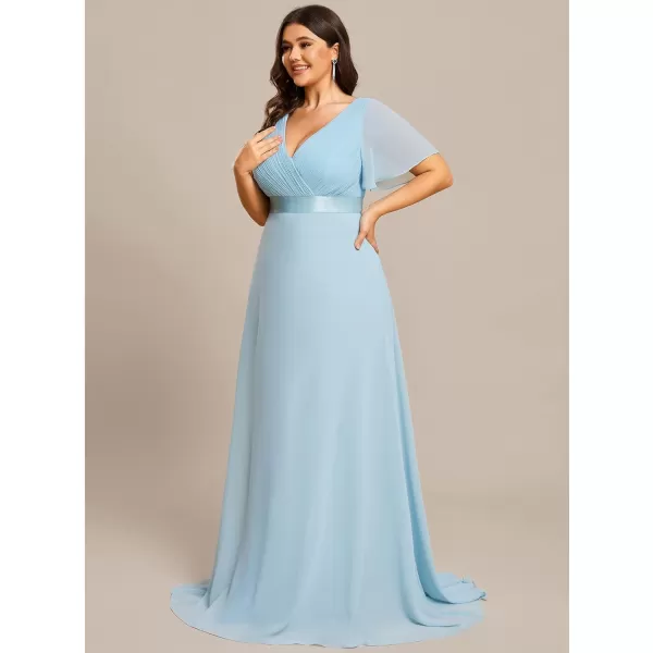 EverPretty Womens Plus Size Double VNeck Evening Party Maxi Dresses 09890PZSky Blue