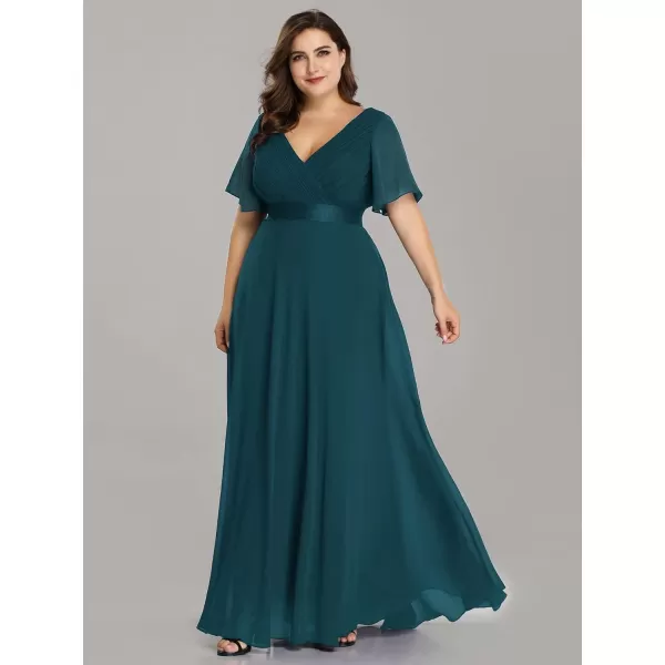 EverPretty Womens Plus Size Double VNeck Evening Party Maxi Dresses 09890PZTeal