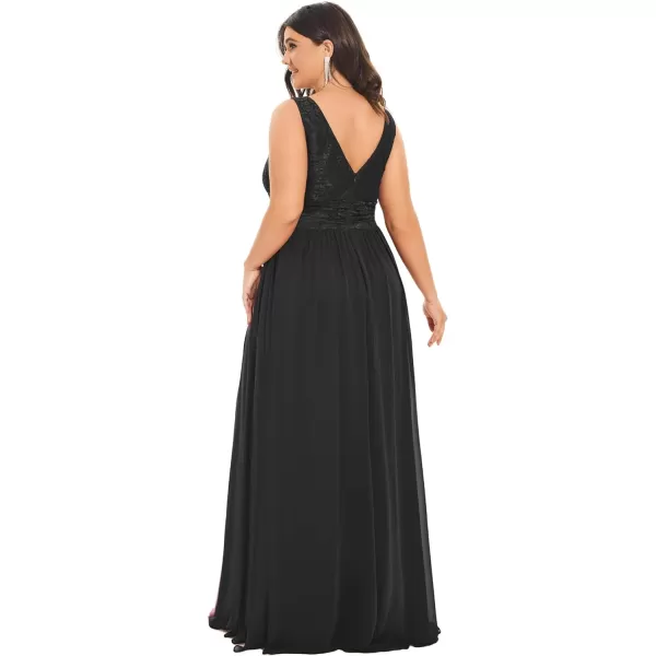 EverPretty Womens Plus Size Elastic Lace VNeck Empire Waist Chiffon Maxi Evening Dresses 0163APZBlack