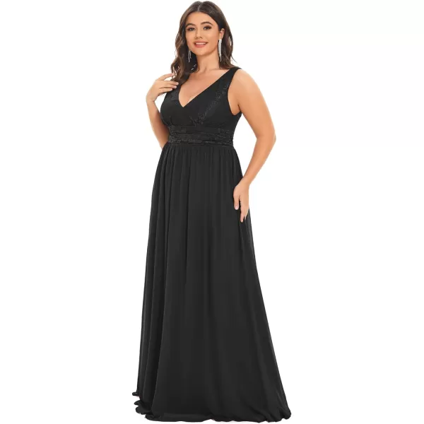 EverPretty Womens Plus Size Elastic Lace VNeck Empire Waist Chiffon Maxi Evening Dresses 0163APZBlack