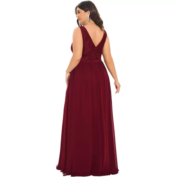 EverPretty Womens Plus Size Elastic Lace VNeck Empire Waist Chiffon Maxi Evening Dresses 0163APZBurgundy