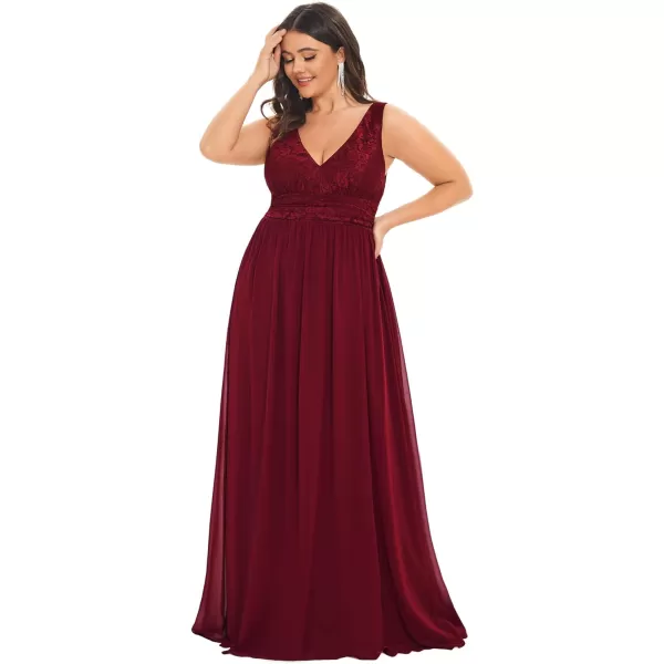 EverPretty Womens Plus Size Elastic Lace VNeck Empire Waist Chiffon Maxi Evening Dresses 0163APZBurgundy