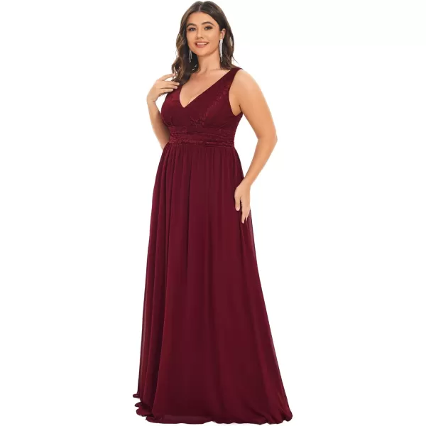 EverPretty Womens Plus Size Elastic Lace VNeck Empire Waist Chiffon Maxi Evening Dresses 0163APZBurgundy