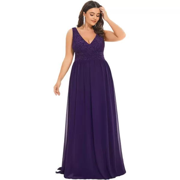 EverPretty Womens Plus Size Elastic Lace VNeck Empire Waist Chiffon Maxi Evening Dresses 0163APZDark Purple