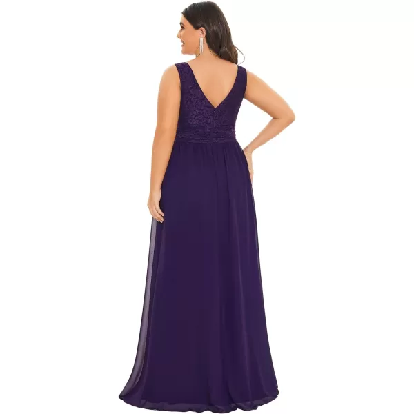 EverPretty Womens Plus Size Elastic Lace VNeck Empire Waist Chiffon Maxi Evening Dresses 0163APZDark Purple