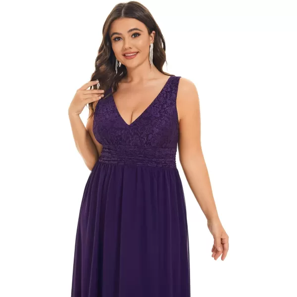 EverPretty Womens Plus Size Elastic Lace VNeck Empire Waist Chiffon Maxi Evening Dresses 0163APZDark Purple