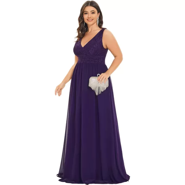 EverPretty Womens Plus Size Elastic Lace VNeck Empire Waist Chiffon Maxi Evening Dresses 0163APZDark Purple