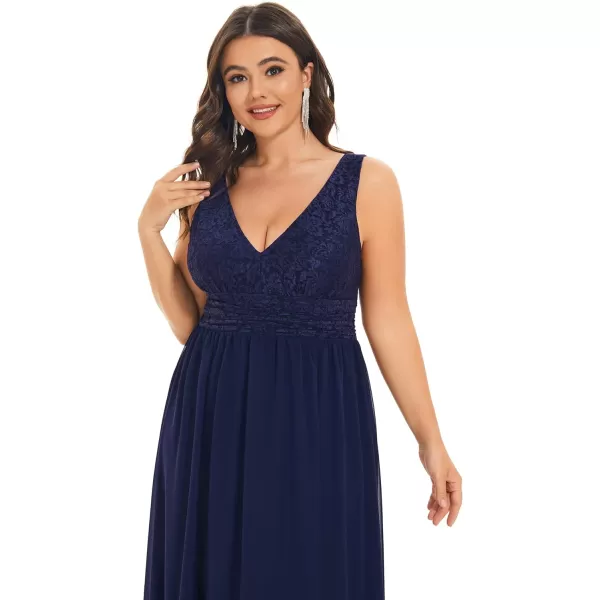 EverPretty Womens Plus Size Elastic Lace VNeck Empire Waist Chiffon Maxi Evening Dresses 0163APZNavy Blue