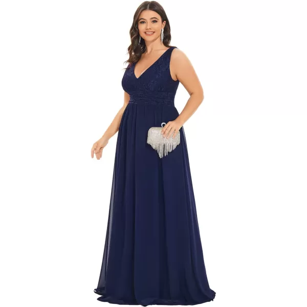 EverPretty Womens Plus Size Elastic Lace VNeck Empire Waist Chiffon Maxi Evening Dresses 0163APZNavy Blue