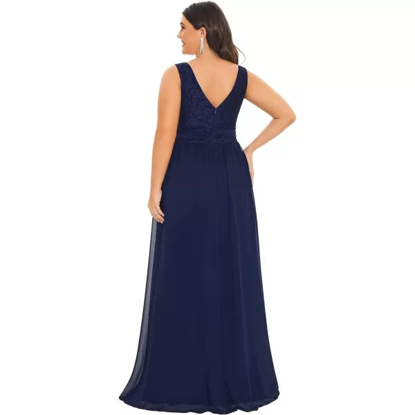 EverPretty Womens Plus Size Elastic Lace VNeck Empire Waist Chiffon Maxi Evening Dresses 0163APZNavy Blue