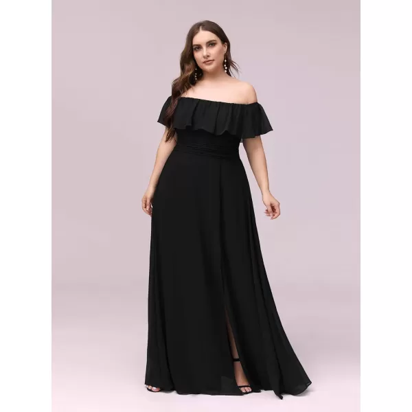 EverPretty Womens Plus Size Off Shoulder Ruffle Sleeves Side Split Chiffon Floor Length Formal Dress 0968PZUSABlack