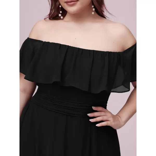 EverPretty Womens Plus Size Off Shoulder Ruffle Sleeves Side Split Chiffon Floor Length Formal Dress 0968PZUSABlack