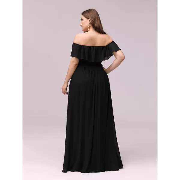 EverPretty Womens Plus Size Off Shoulder Ruffle Sleeves Side Split Chiffon Floor Length Formal Dress 0968PZUSABlack