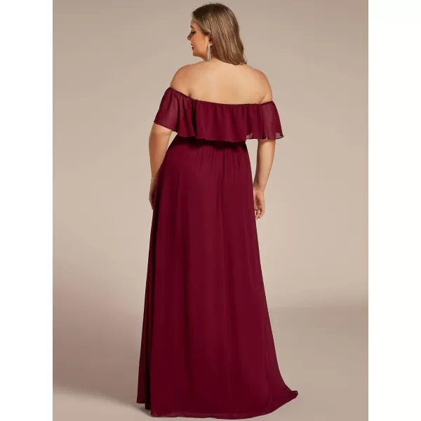 EverPretty Womens Plus Size Off Shoulder Ruffle Sleeves Side Split Chiffon Floor Length Formal Dress 0968PZUSABurgundy