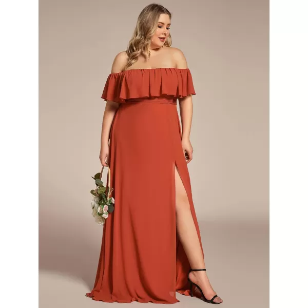 EverPretty Womens Plus Size Off Shoulder Ruffle Sleeves Side Split Chiffon Floor Length Formal Dress 0968PZUSABurnt Orange