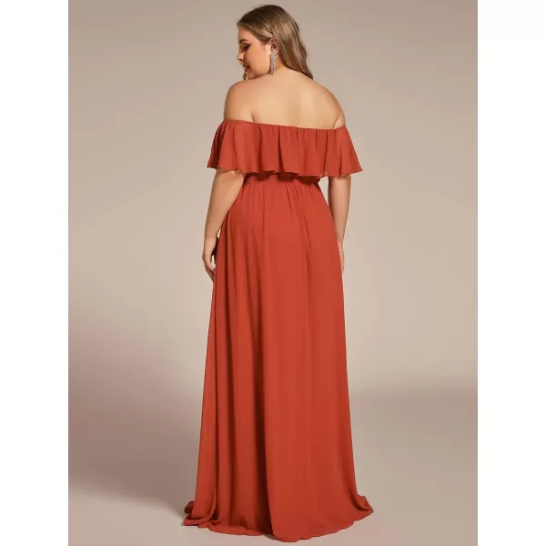 EverPretty Womens Plus Size Off Shoulder Ruffle Sleeves Side Split Chiffon Floor Length Formal Dress 0968PZUSABurnt Orange