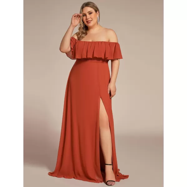 EverPretty Womens Plus Size Off Shoulder Ruffle Sleeves Side Split Chiffon Floor Length Formal Dress 0968PZUSABurnt Orange