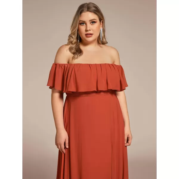 EverPretty Womens Plus Size Off Shoulder Ruffle Sleeves Side Split Chiffon Floor Length Formal Dress 0968PZUSABurnt Orange