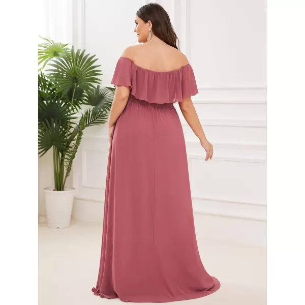 EverPretty Womens Plus Size Off Shoulder Ruffle Sleeves Side Split Chiffon Floor Length Formal Dress 0968PZUSACame Brown