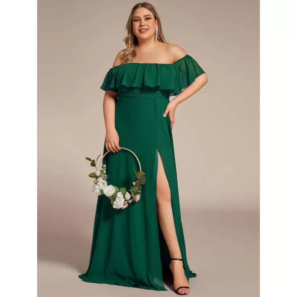 EverPretty Womens Plus Size Off Shoulder Ruffle Sleeves Side Split Chiffon Floor Length Formal Dress 0968PZUSADark Green