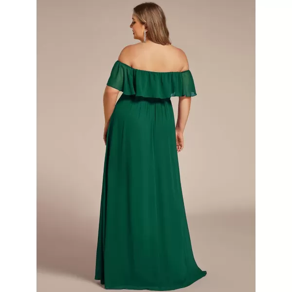 EverPretty Womens Plus Size Off Shoulder Ruffle Sleeves Side Split Chiffon Floor Length Formal Dress 0968PZUSADark Green