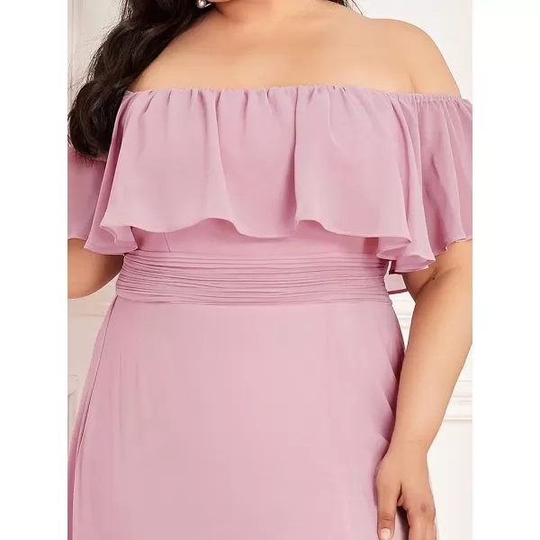 EverPretty Womens Plus Size Off Shoulder Ruffle Sleeves Side Split Chiffon Floor Length Formal Dress 0968PZUSADusty Pink