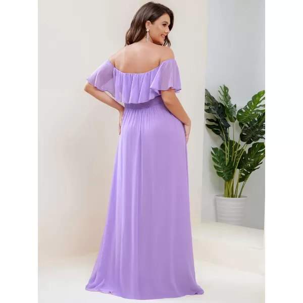 EverPretty Womens Plus Size Off Shoulder Ruffle Sleeves Side Split Chiffon Floor Length Formal Dress 0968PZUSALavender