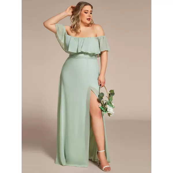 EverPretty Womens Plus Size Off Shoulder Ruffle Sleeves Side Split Chiffon Floor Length Formal Dress 0968PZUSAMint Green